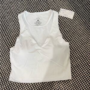 White crop top with mesh front